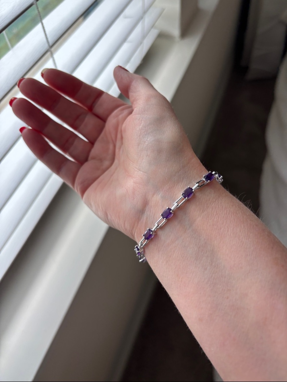 Genuine Amethyst and Sterling Silver Tennis Bracelet - Women’s Jewelry